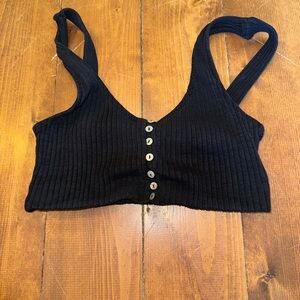 Zara Black Ribbed Buttoned Crop Top